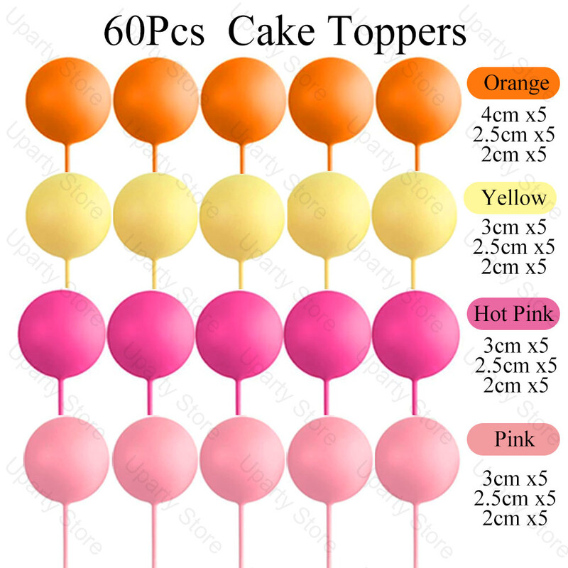 60 vnt. Hot Pink Orange Balls torto apmušalai 2–4 cm geltonos oranžinės rožės rožinės spalvos torto rutuliukai, skirti nuotakos gimtadienio proga papuošti vestuvinį tortą
