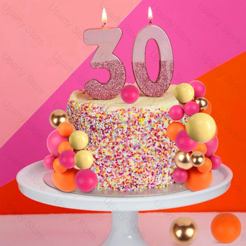 60 vnt. Hot Pink Orange Balls torto apmušalai 2–4 cm geltonos oranžinės rožės rožinės spalvos torto rutuliukai, skirti nuotakos gimtadienio proga papuošti vestuvinį tortą