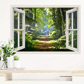 Szimulálja az erdőbe való bejutást az ablak kinyitásával Art falmatricák a hálószoba nappali dekorációs falmatricáihoz