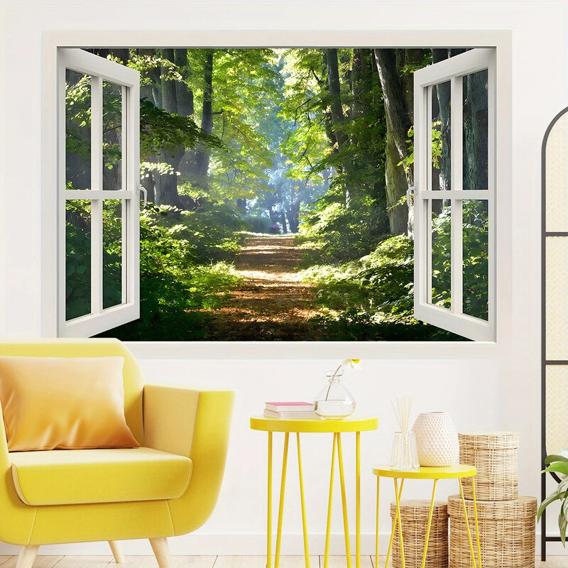 Szimulálja az erdőbe való bejutást az ablak kinyitásával Art falmatricák a hálószoba nappali dekorációs falmatricáihoz
