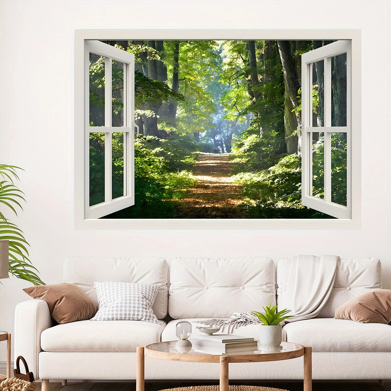 Szimulálja az erdőbe való bejutást az ablak kinyitásával Art falmatricák a hálószoba nappali dekorációs falmatricáihoz