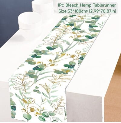Eucalyptus Leafs Lenn Table Runner Sage Green Spring Spring Summer Anniversary Dining Table Decoration for Home Party Wedding Decor