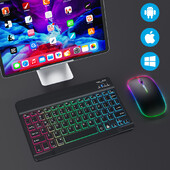 10-palcová bezdrôtová klávesnica a myš Bluetooth klávesnica LED španielska ruská nabíjateľná podsvietená klávesnica pre iPad tablet telefón