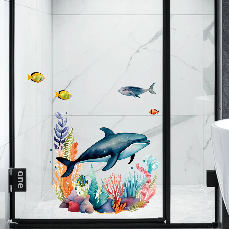 Autocolante transfrontaliere cu rechin țestoasă Amazon Decorarea băii Autocolante de perete autoadezive Material PVC Comerț cu ridicata