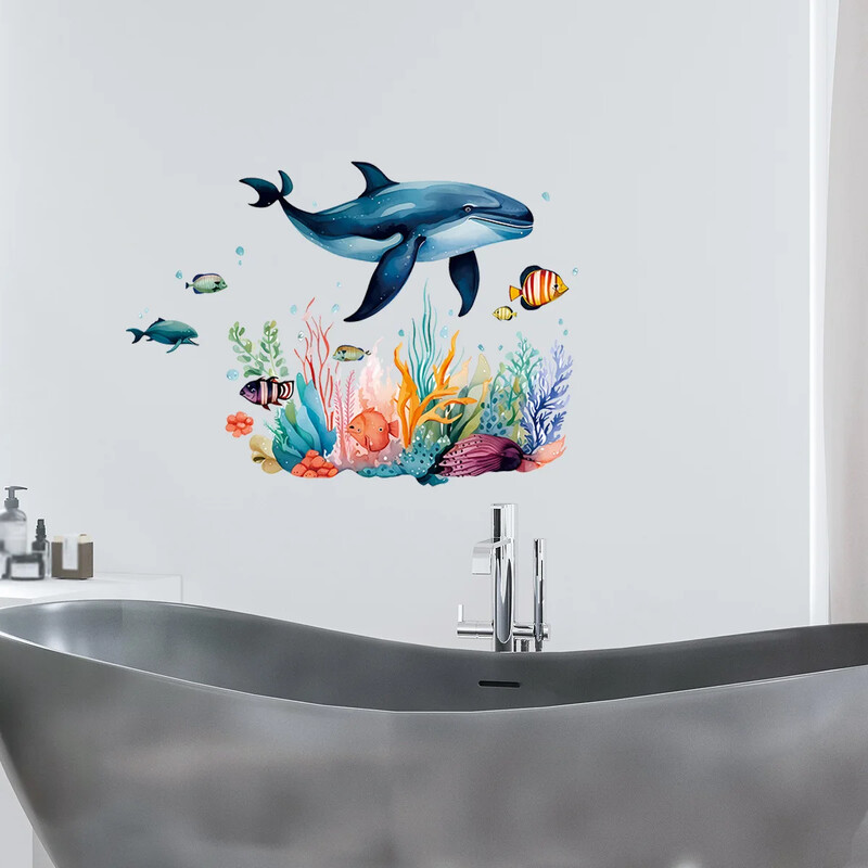 Autocolante transfrontaliere cu rechin țestoasă Amazon Decorarea băii Autocolante de perete autoadezive Material PVC Comerț cu ridicata