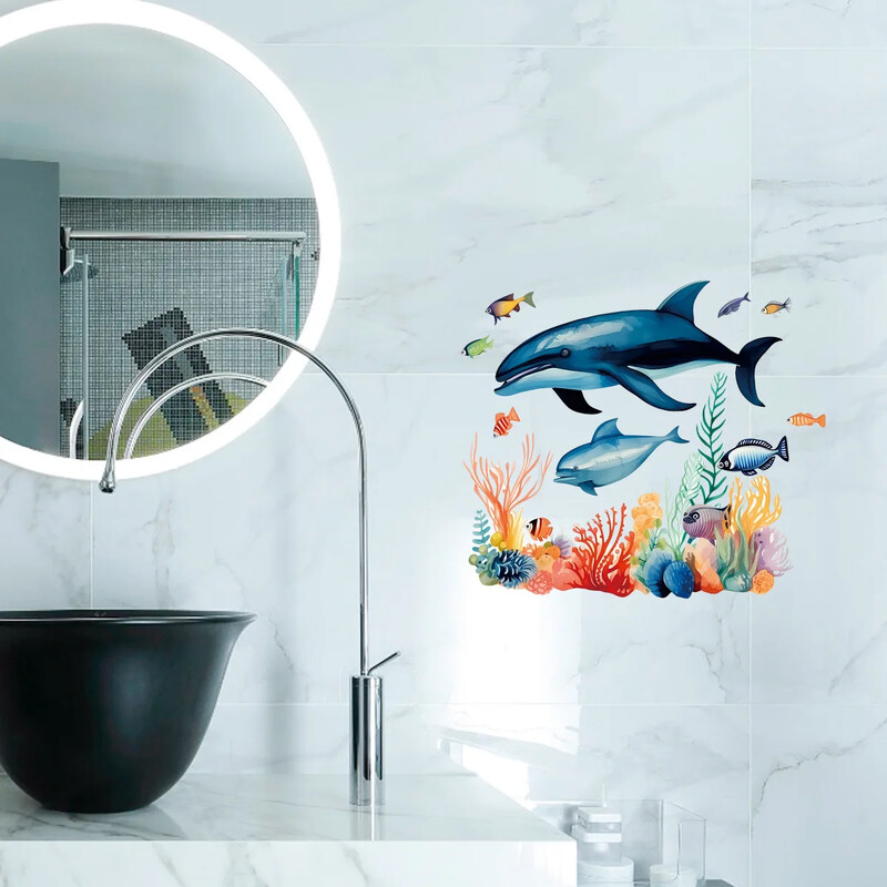 Autocolante transfrontaliere cu rechin țestoasă Amazon Decorarea băii Autocolante de perete autoadezive Material PVC Comerț cu ridicata