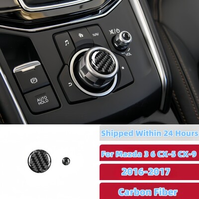 Mazda 3 6 CX-5 CX-9 2016 2017 Auto Carbon Fiber Center Console Multivides skaļuma pogas vāka apdares piederumi Accesorios Para Vehículos