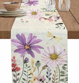 Ανοιξιάτικο μωβ λινό Τραπέζι Runners Summer Flowers Βοτανικό Vintage Διακόσμηση Τραπεζαρίας Αγροικία Εορταστική διακόσμηση γάμου