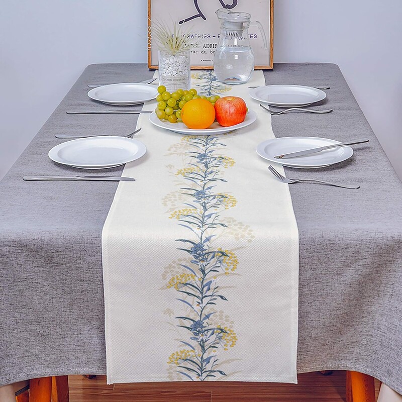 Primăvară Floral Bucătărie Sufragerie Runner de masă Comodă Esarfe Flori Bej Decor de fermă pentru Masă de cafea Petrecere de nuntă Banchet