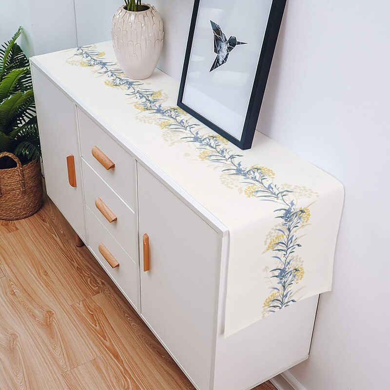 Primăvară Floral Bucătărie Sufragerie Runner de masă Comodă Esarfe Flori Bej Decor de fermă pentru Masă de cafea Petrecere de nuntă Banchet