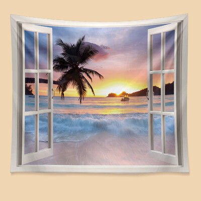 Παράθυρο απομίμησης Τοπίο Ταπετσαρία τοίχου Κρεμαστά τροπικά δέντρα Ταπετσαρίες τέχνης Διακόσμηση σπιτιού Sea Sunrise Dorm