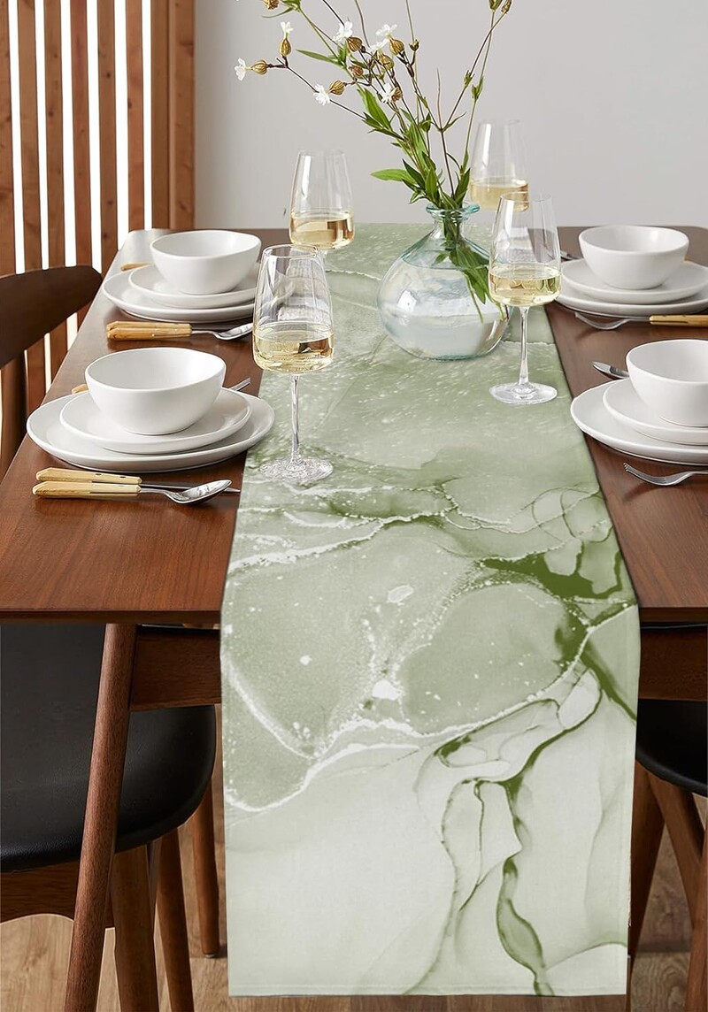 Žalios marmurinės lininės stalo bėgikės Šventinės komodos kaklaskarės Šiuolaikinės minimalistinės stalo bėgikės Lauko valgomasis Namų svetainės dekoras