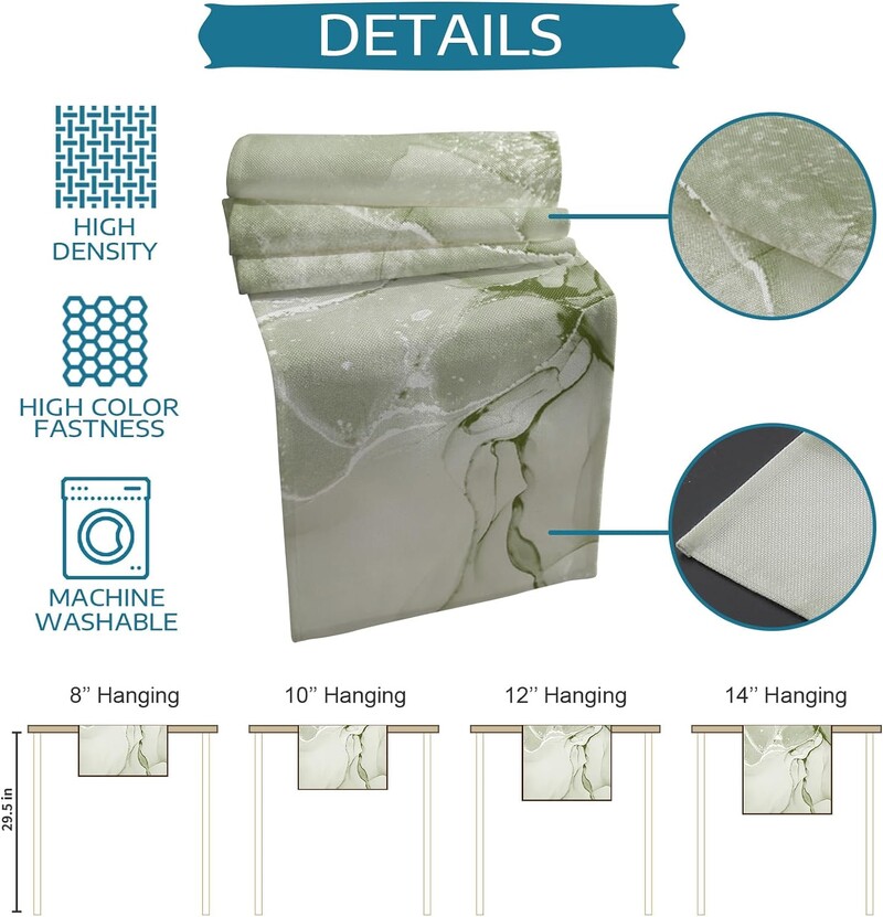 Žalios marmurinės lininės stalo bėgikės Šventinės komodos kaklaskarės Šiuolaikinės minimalistinės stalo bėgikės Lauko valgomasis Namų svetainės dekoras