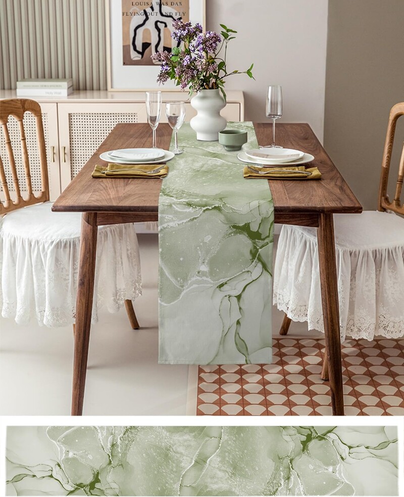 Žalios marmurinės lininės stalo bėgikės Šventinės komodos kaklaskarės Šiuolaikinės minimalistinės stalo bėgikės Lauko valgomasis Namų svetainės dekoras