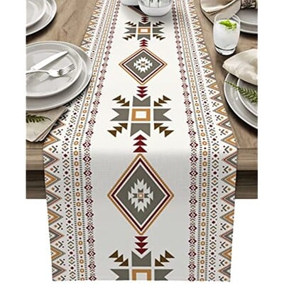 Western Boho Beige Grey Lenen Table Runner Wedding Party Decorations Geometric Table Runner for Dining Table Кухненски декор