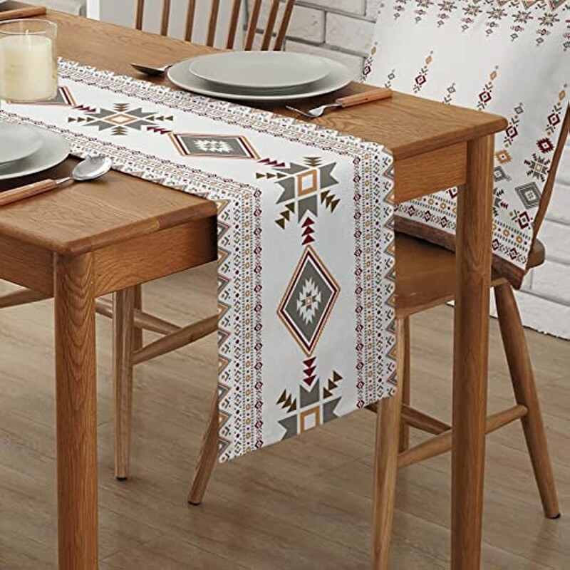 Western Boho Beige Grey Lenen Table Runner Wedding Party Decorations Geometric Table Runner for Dining Table Кухненски декор