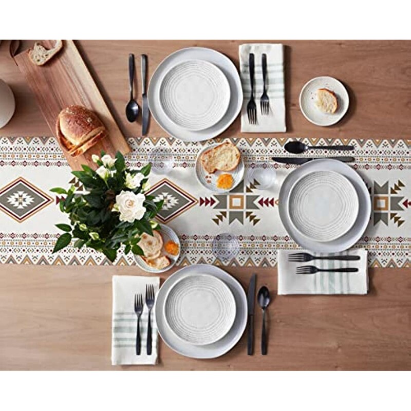 Western Boho Beige Grey Lenen Table Runner Wedding Party Decorations Geometric Table Runner for Dining Table Кухненски декор