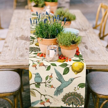 Blue Bird Lemon Tree Printed Len Table Runners Καλοκαίρι Φθινόπωρο Εποχιακή κομοδίνα Κασκόλ Διακόσμηση σπιτιού Διακόσμηση τραπεζιού για γιορτινό πάρτι γάμου