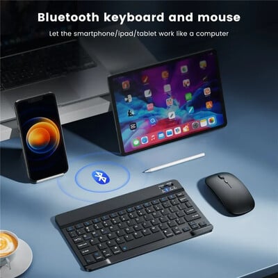Mini Bluetooth ασύρματο σετ πληκτρολογίου και ποντικιού 10 ιντσών Επαναφορτιζόμενα ποντίκια αγγλικού πληκτρολογίου για tablet ipad Pro 12 9 Air 4 S6 Lite