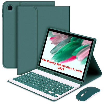 Za Samsung Galaxy Tab A9+ 11 inčna torbica s tipkovnicom kompatibilnom s Bluetoothom i držačem za olovke, kožna folija s mišem