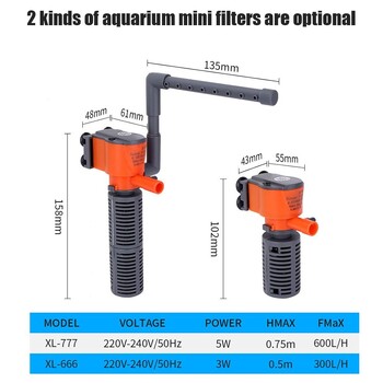 1 τεμ 3 σε 1 Fish Tank Filter Aquarium Submersible Water Pump AC220-240V Mini Filter Αντλία οξυγόνου για Μικρή Δεξαμενή Ψαριών Ενυδρείου