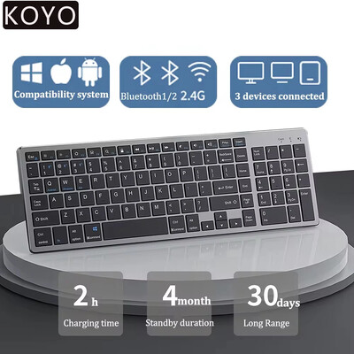 Иврит/Руски/Испански/Португалски/Корейски Bluetooth 5.0 & 2.4G Безжична акумулаторна клавиатура за таблет iPad PC Android IOS Win