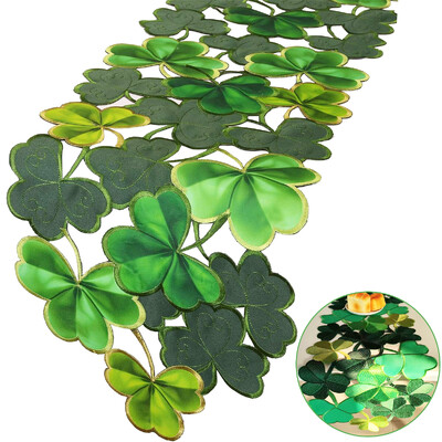 Green Clover Table Runner Ирландски фестивал Бродирани покривки за маса Декорации Празнични издълбани платове Подарък Консумативи за дома