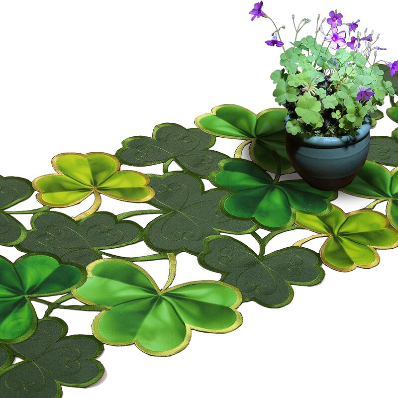 Green Clover Table Runner Irish Festival Κεντημένο κάλυμμα τραπεζιού Διακοσμήσεις Holiday Hollow Out Πανί Δώρο Προμήθειες σπιτιού
