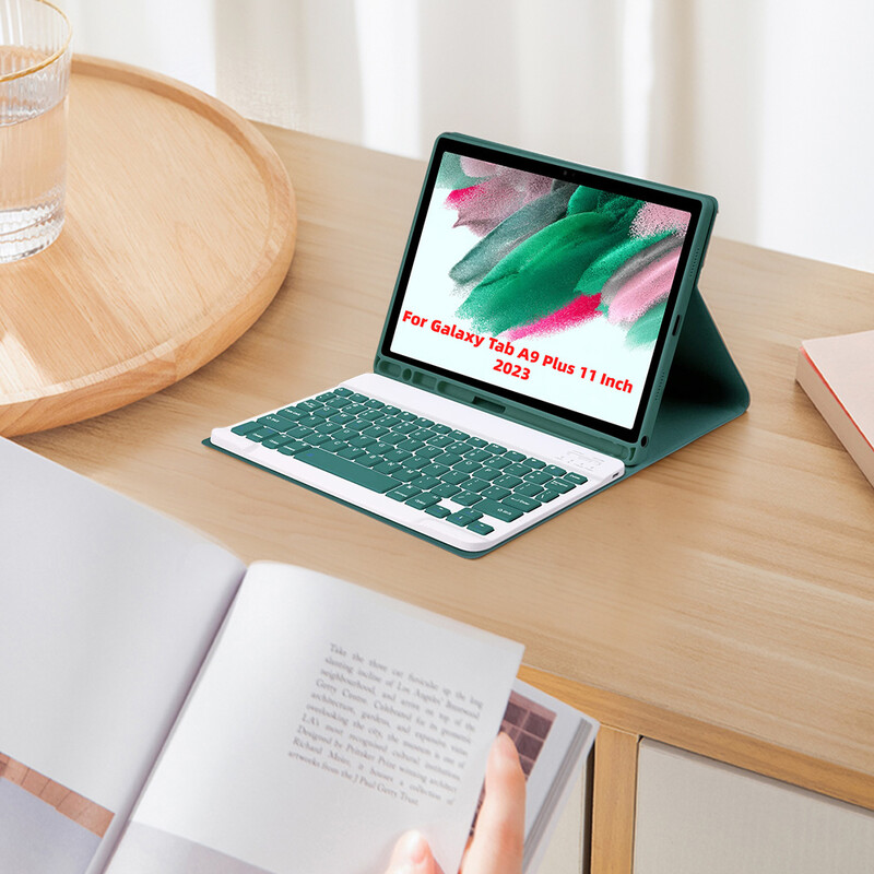 Za Samsung Galaxy Tab A9+ 11 inčna futrola s tipkovnicom kompatibilnom s Bluetoothom, futrola za automatsko spavanje/buđenje, bežična tipkovnica