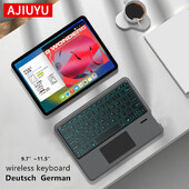 Deutsch Ασύρματο πληκτρολόγιο αφής οπίσθιου φωτισμού Bluetooth για τηλέφωνο iPad Tablet Laptop Γερμανικό πληκτρολόγιο για Android iOS Windows