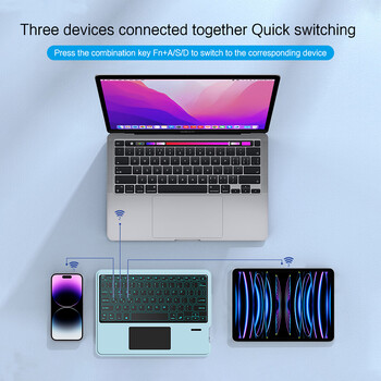 Deutsch Wireless Bluetooth Backlight Тъчпад Клавиатура За Телефон iPad Таблет Лаптоп Немска клавиатура За Android iOS Windows