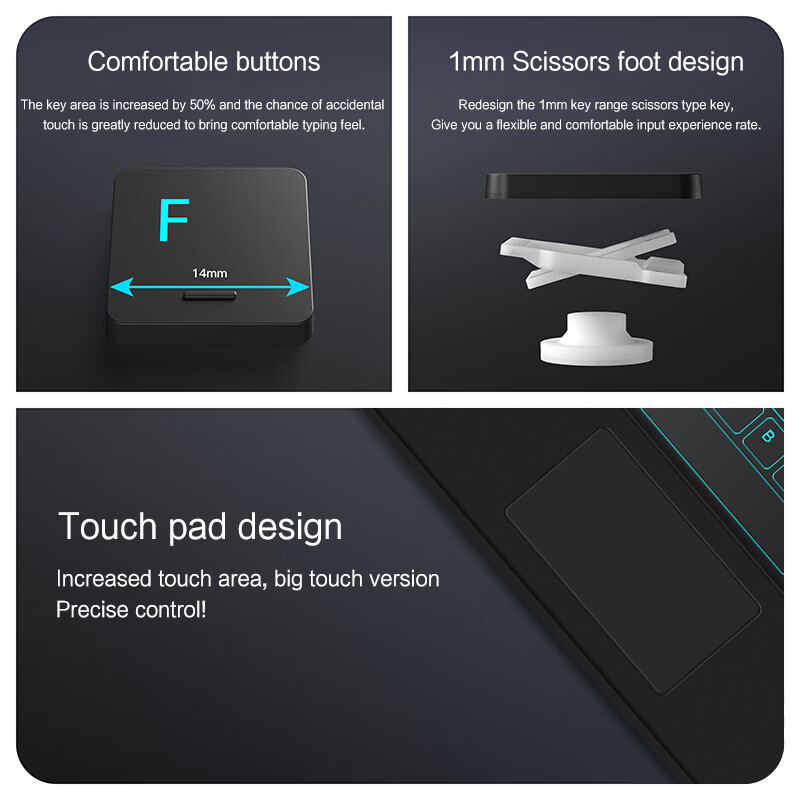 Deutsch Ασύρματο πληκτρολόγιο αφής οπίσθιου φωτισμού Bluetooth για τηλέφωνο iPad Tablet Laptop Γερμανικό πληκτρολόγιο για Android iOS Windows