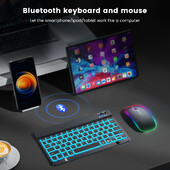 10-palcová RGB Bluetooth klávesnica a 2,4G bezdrôtová Bluetooth duálna modulová myš, nabíjateľná pre iPad, tablet, Android, iOS, Windows