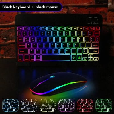 10-инчова RGB Bluetooth клавиатура и 2.4G безжична Bluetooth двойна модулна мишка, акумулаторна за iPad таблет Android iOS Windows