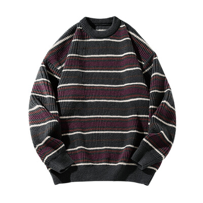 Ριγέ πουλόβερ Ρετρό στυλ Σχέδιο συνδυασμού χρωμάτων τοπ νέο πλεκτό φθινοπώρου και χειμώνα Χοντρό πλέξιμο ζευγάρι χαλαρό στυλ Lazy