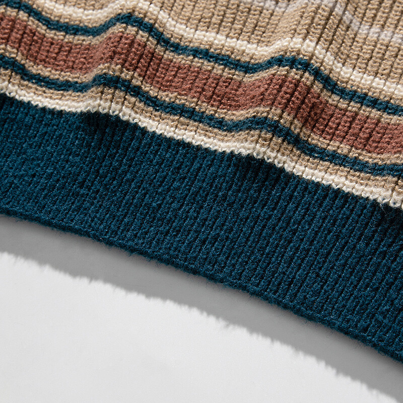 Ριγέ πουλόβερ Ρετρό στυλ Σχέδιο συνδυασμού χρωμάτων τοπ νέο πλεκτό φθινοπώρου και χειμώνα Χοντρό πλέξιμο ζευγάρι χαλαρό στυλ Lazy