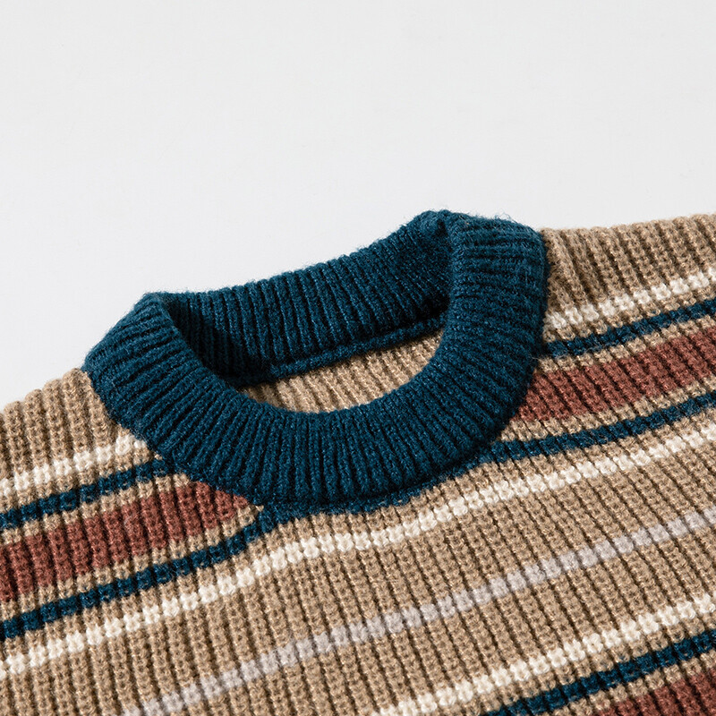 Ριγέ πουλόβερ Ρετρό στυλ Σχέδιο συνδυασμού χρωμάτων τοπ νέο πλεκτό φθινοπώρου και χειμώνα Χοντρό πλέξιμο ζευγάρι χαλαρό στυλ Lazy