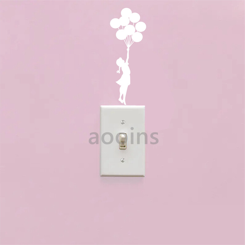 Banksy Theres Always Hope Fashion Bedroom Decor Decal Vinyl Switch Sticker, Flying Balloon Girl Cartoon Vinyl Switch Decals