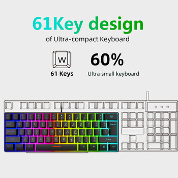 Многоцветни 61 клавиша USB кабел RGB 60% компютърни игри Малки 60 процента клавиатури