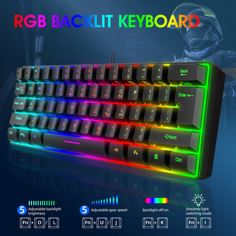 Mai multe culori 61 de taste USB cu fir RGB 60% Jocuri pe computer Tastaturi mici 60%