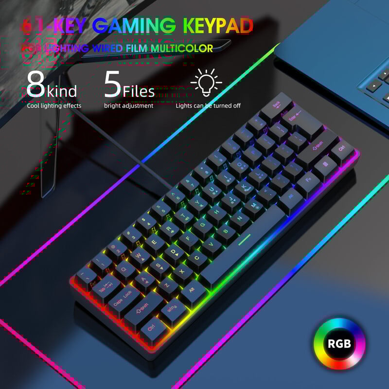 Mai multe culori 61 de taste USB cu fir RGB 60% Jocuri pe computer Tastaturi mici 60%