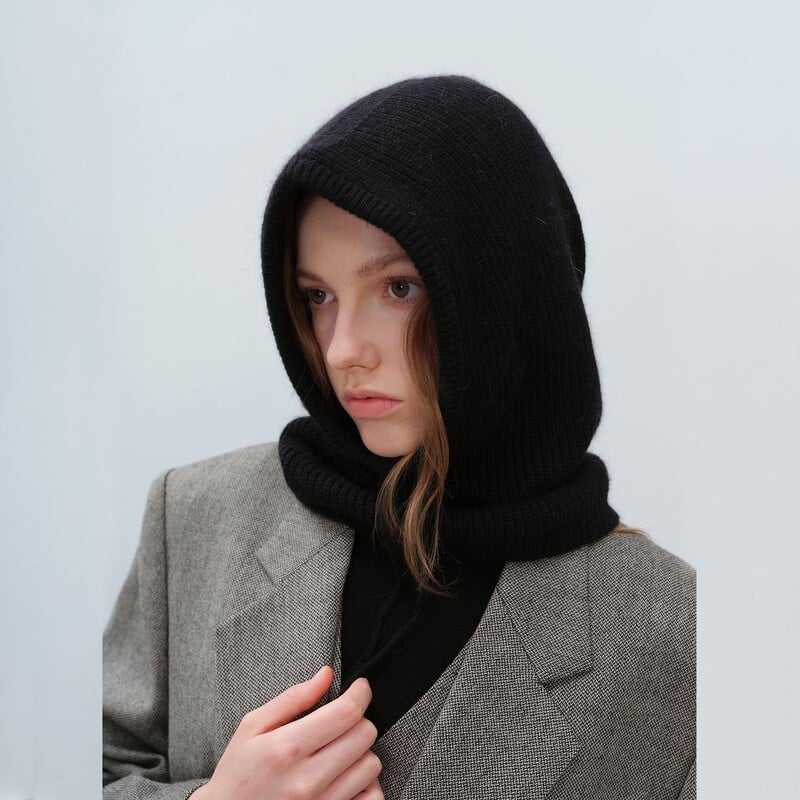 Korėjietiško stiliaus balaklava mados rudens žiemos mados šiltas šalikas su integruotu kaklu Šalikas Vilnonė megzta kepurė moterims