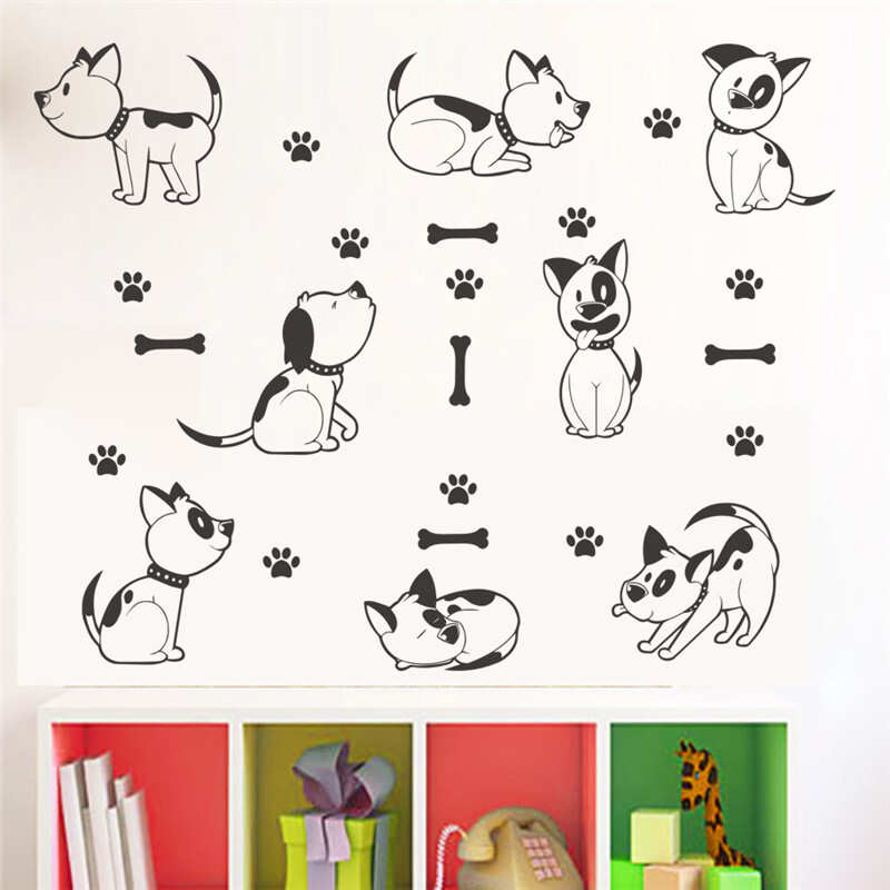 3D jauki suņi Kaulu Ķepa Sienas Uzlīme Tualete Vannas istabas Apdare Dzīvnieki Mājas Automašīnas Apdares Sienas Mākslas Plakāts