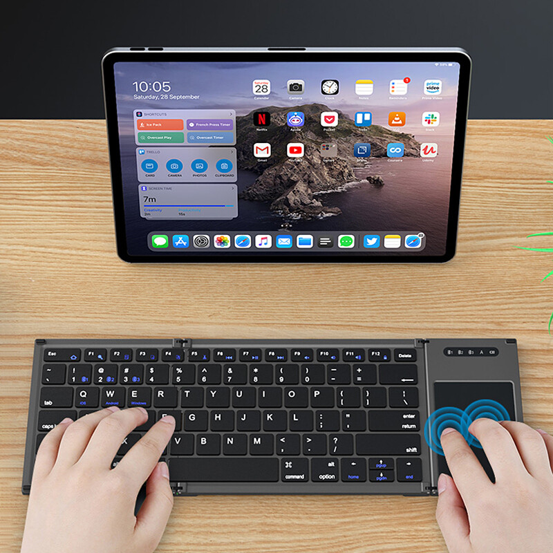 Tastatură pliabilă fără fir Bluetooth AJIUYU Mini tastatură reîncărcabilă cu touchpad pentru IOS Android Windows iPad tabletă telefon