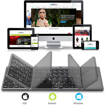 Nešiojama mini trys sulankstoma belaidė „Bluetooth“ klaviatūra sulankstoma jutiklinė klaviatūra, skirta „IOS“ „Android“ „Windows ipad“ planšetiniam kompiuteriui