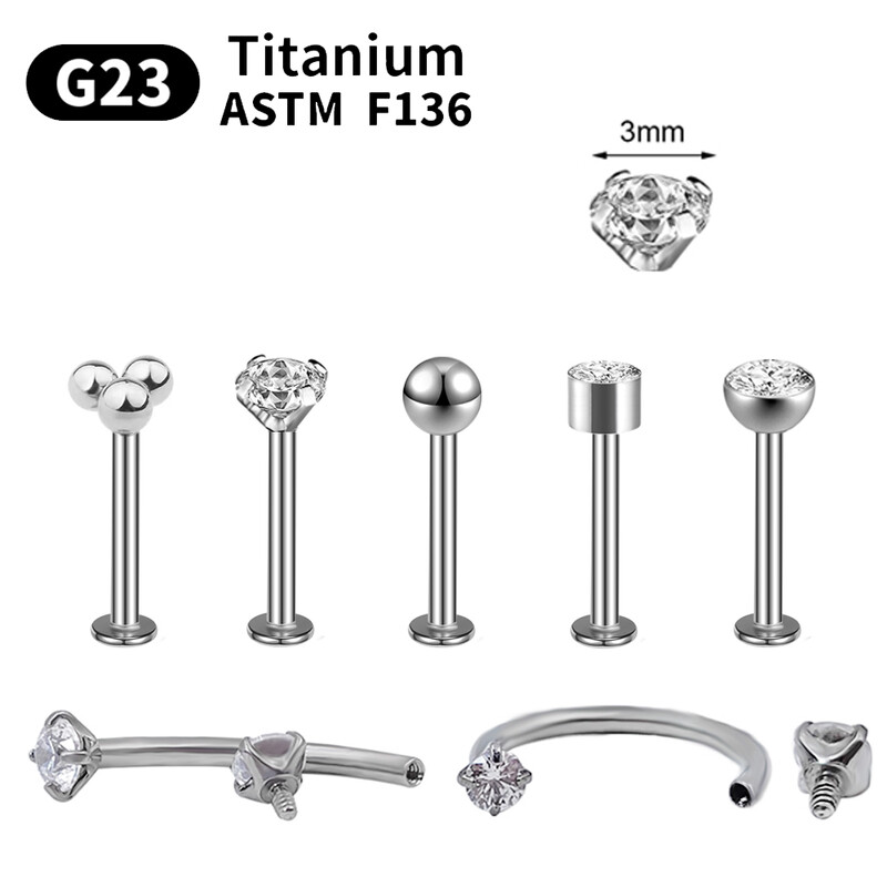 1/5/10 komada G23 Titanium Piercings Labret Stud Lip 16G C šipka za obrve Nakit za tijelo ASTM-F136 Hrskavica cirkon Naušnica Veleprodaja