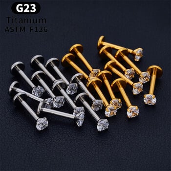 10PCS ASTM F136 G23 Титаниев пиърсинг Labret Lip Ring Stud Earring CZ Ear Tragus хрущял Helix Daith Pierc Jewelry 16/18/20g