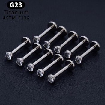 10PCS ASTM F136 G23 Титаниев пиърсинг Labret Lip Ring Stud Earring CZ Ear Tragus хрущял Helix Daith Pierc Jewelry 16/18/20g