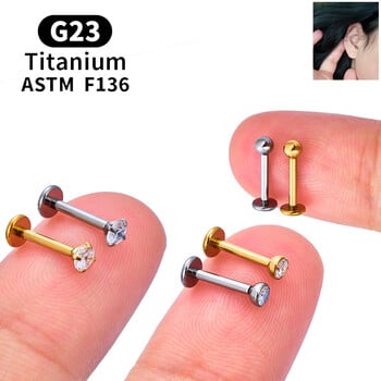 10PCS ASTM F136 G23 Титаниев пиърсинг Labret Lip Ring Stud Earring CZ Ear Tragus хрущял Helix Daith Pierc Jewelry 16/18/20g