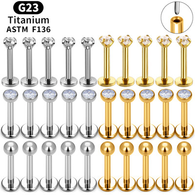 10 DB ASTM F136 G23 Titanium Piercing Labret ajakgyűrűs fülbevaló CZ Ear Tragus Cartilage Helix Daith Pierc ékszer 16/18/20g